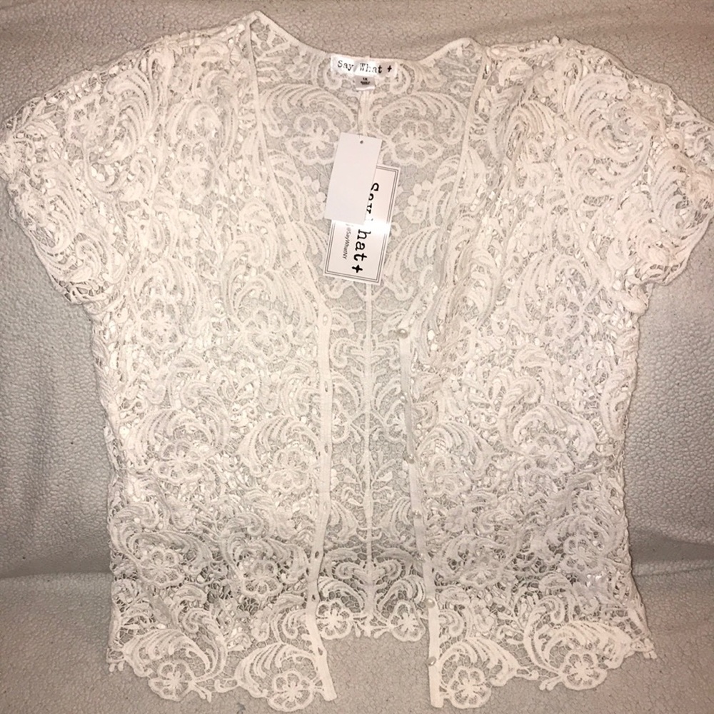 NWT SAY WHAT button up lacey blouse. Size 1X